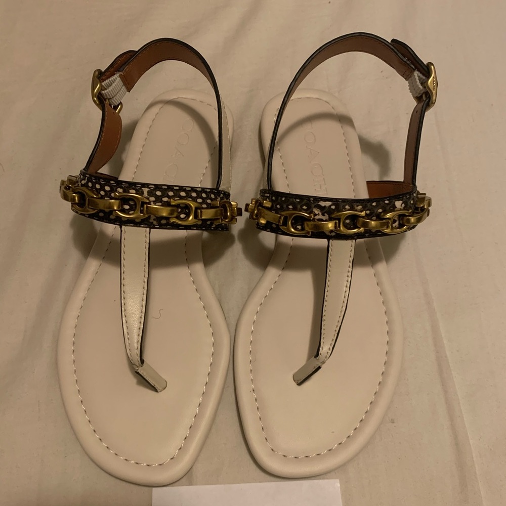 Coach Jenna Thong Sandals in White Gold Python